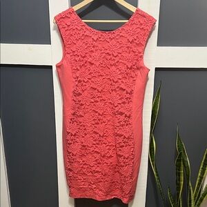Elegant Coral Lace Dress